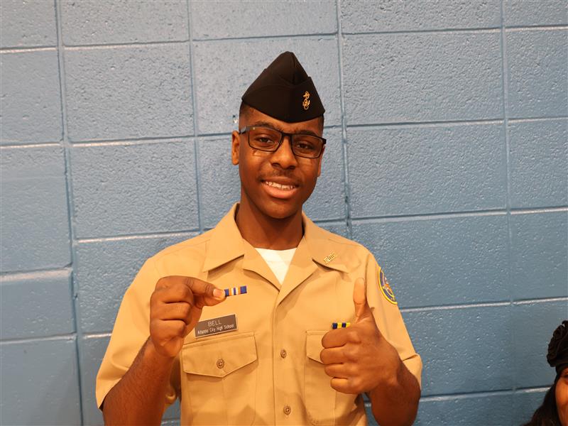 Christopher Bell received a ribbon bar for his uniform.
