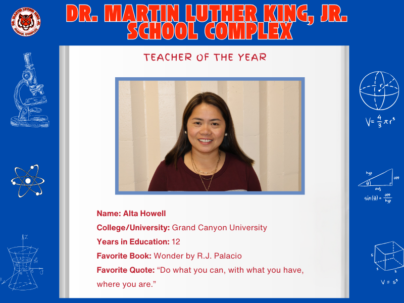 Dr. Martin Luther King Jr. School Complex 2025 Educational Services Teacher of the Year Alta Howell