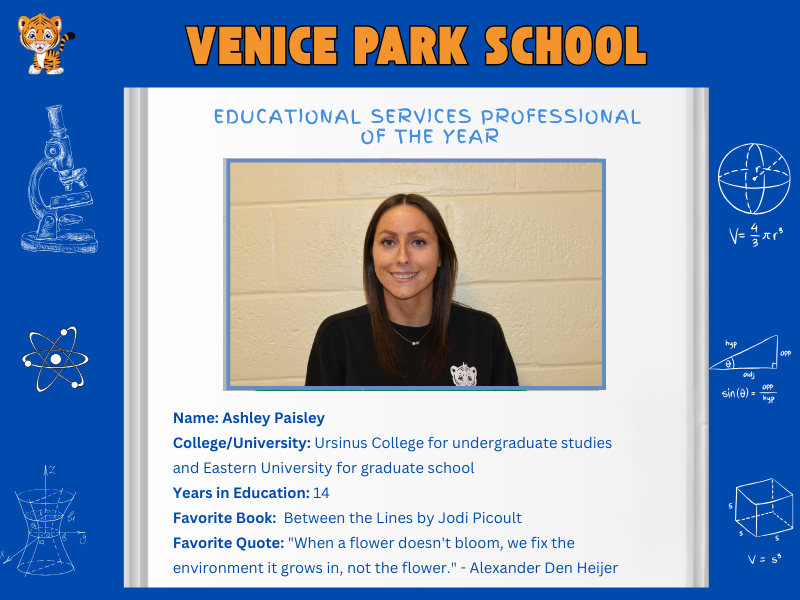 Venice Park School 2025 Educational Services Professional of the Year Ashley Paisley
