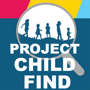  magnifying glass showing children and project child find