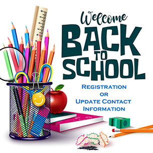 link for registration or update contact information school supplies image welcome back to school